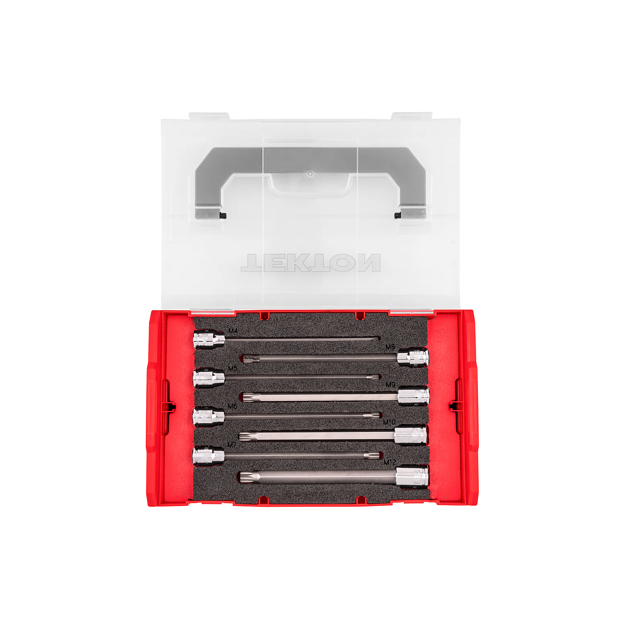 TEKTON 3/8 Inch Drive Long Triple Square Bit Socket Set with Mini Stacking Tool Box, 8-Piece (M4 - M12) | SHB91705